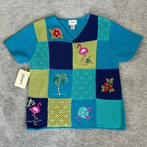 Vintage NWT Jenny Florals and Flamingos Knit Top